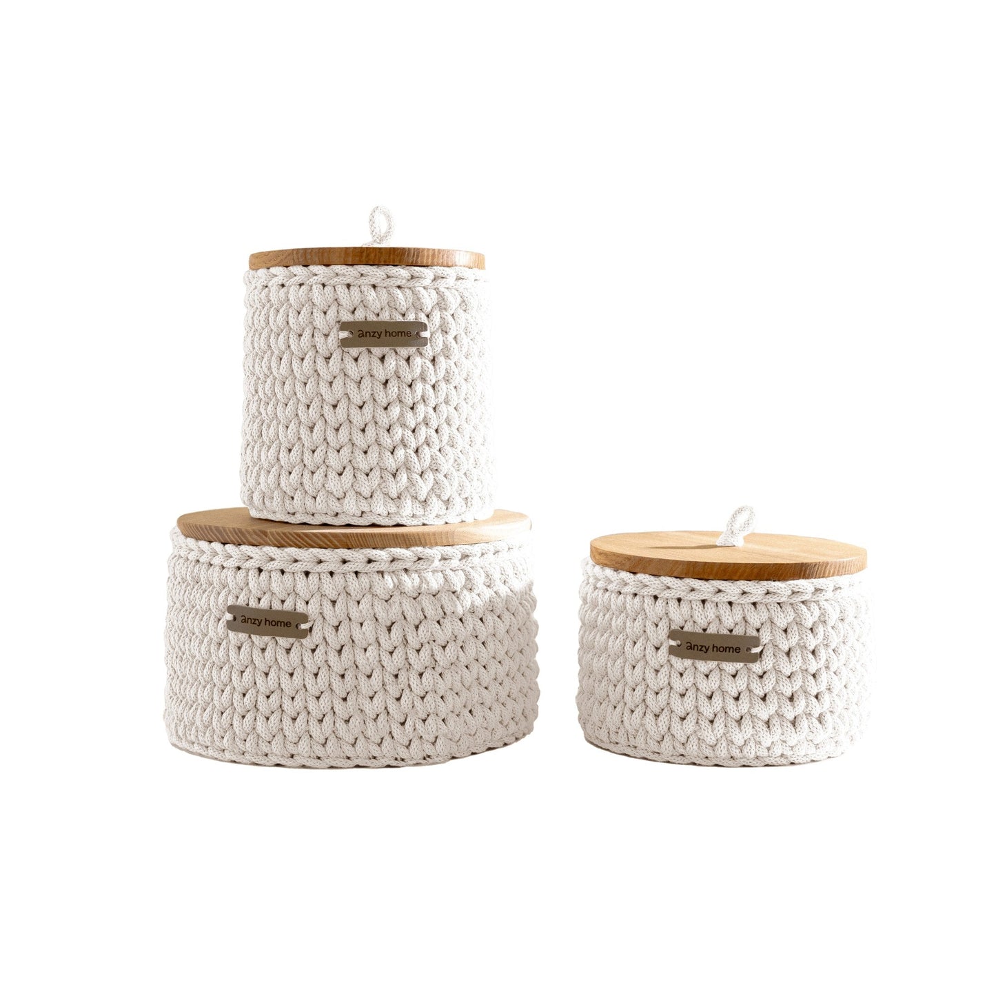 Round Storage Baskets w/ Wooden Lid