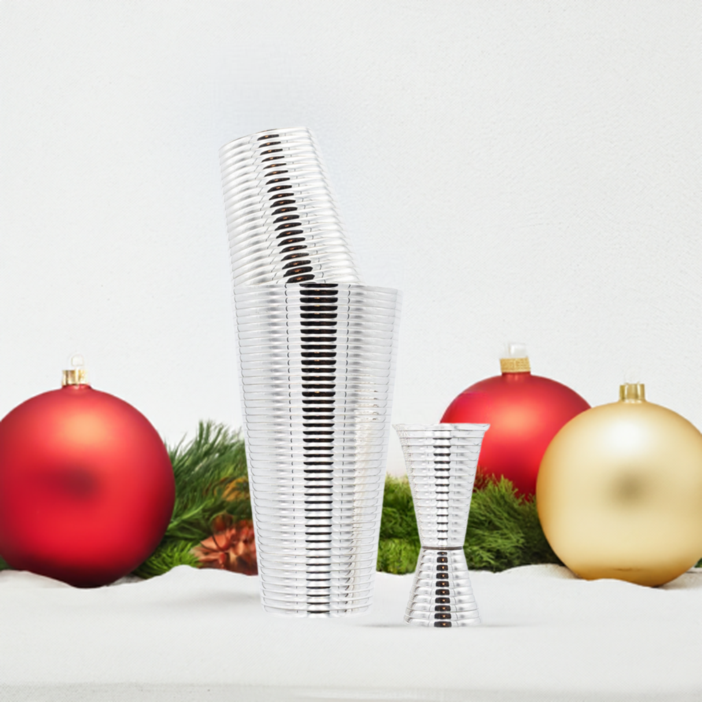 Fluted Silver 3-Piece Cocktail Shaker Set