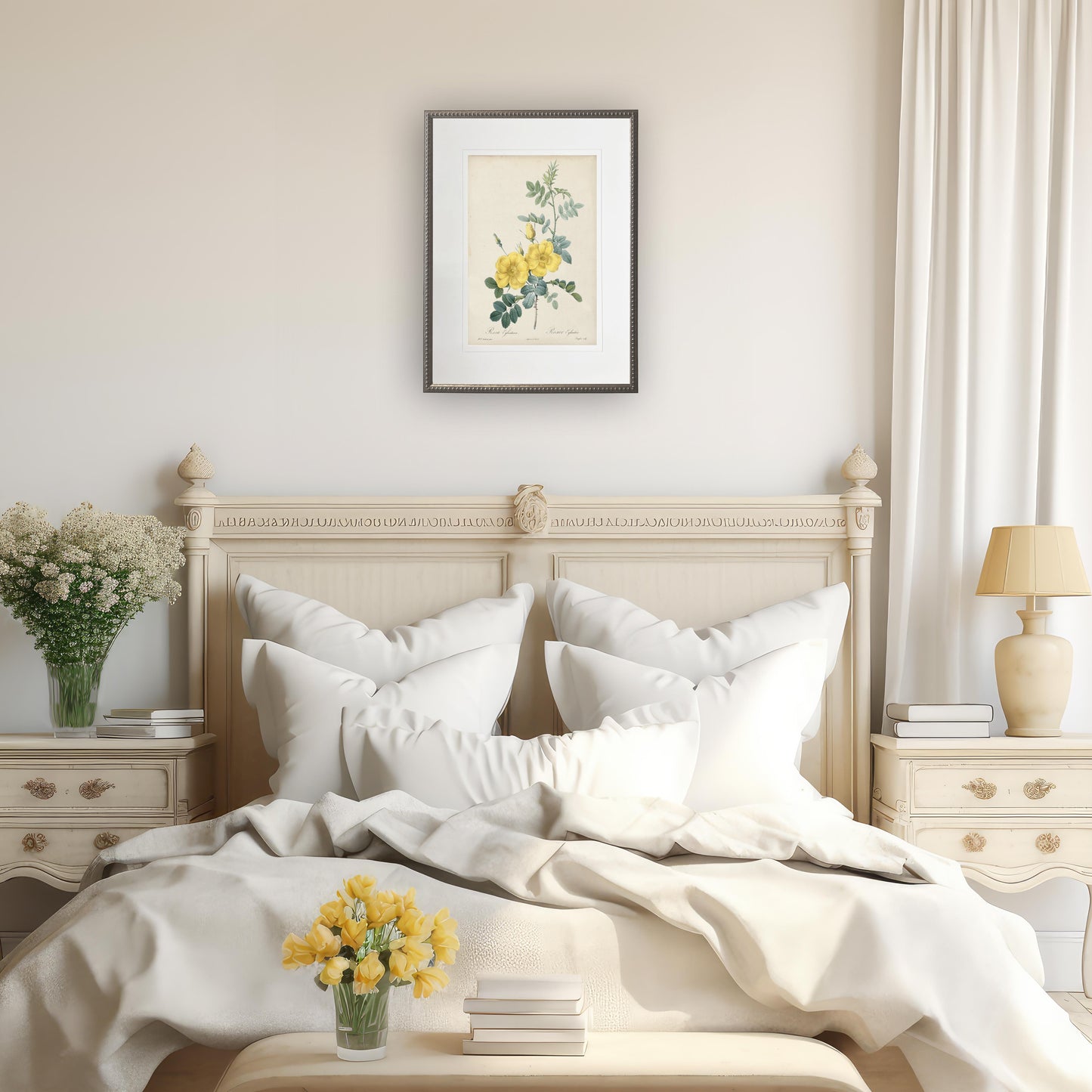 Botanical Print with Beaded Pewter Frame