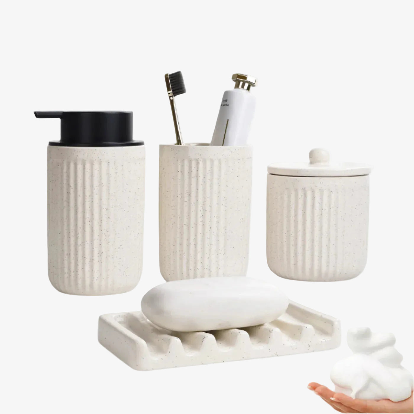 BosilunLife Pockmark 4-Piece Foaming Bathroom Set Recycled Ceramic Eco-Clay