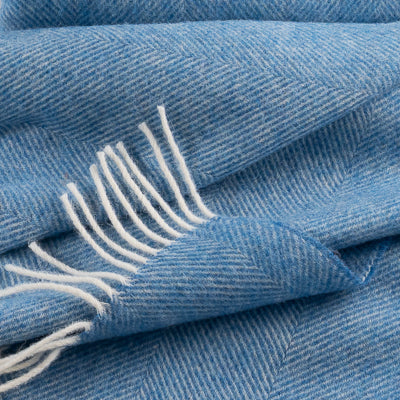 Southampton Home Shetland Lambswool Herringbone Throw – Ocean Blue