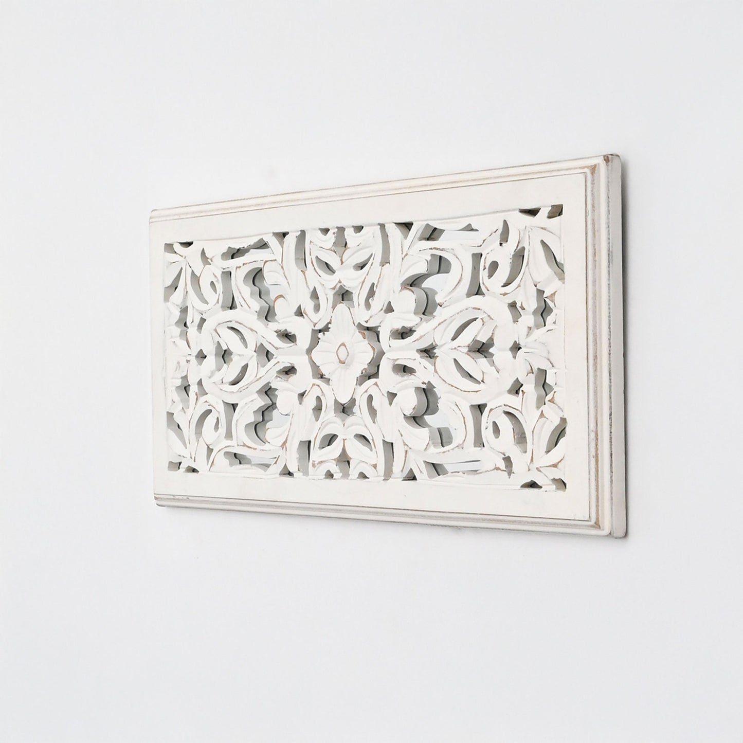 Hand Carved Wall Panel Set of 2 | Mango Wood | Floral Décor