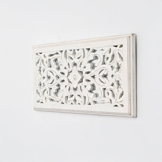 Hand Carved Wall Panel Set of 2 | Mango Wood | Floral Décor
