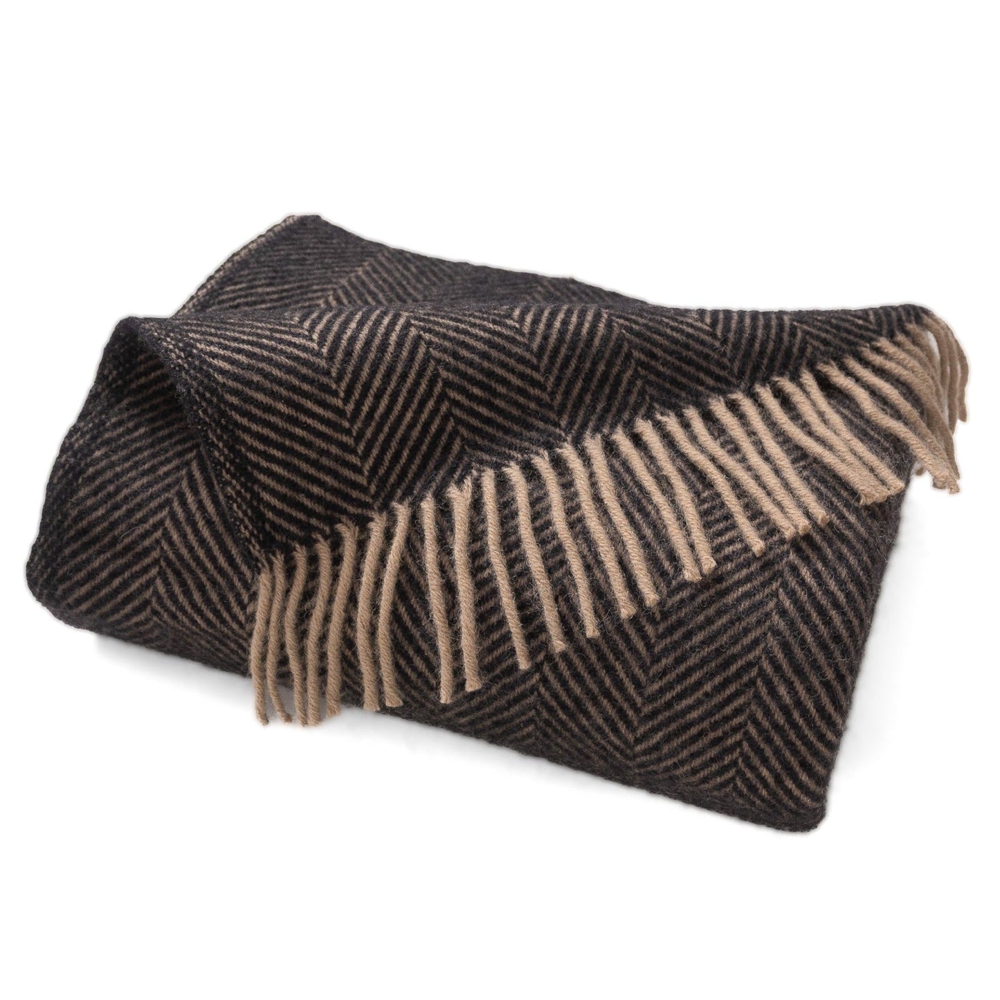 Highland Tweeds Herringbone Pure New Wool Throw - Black