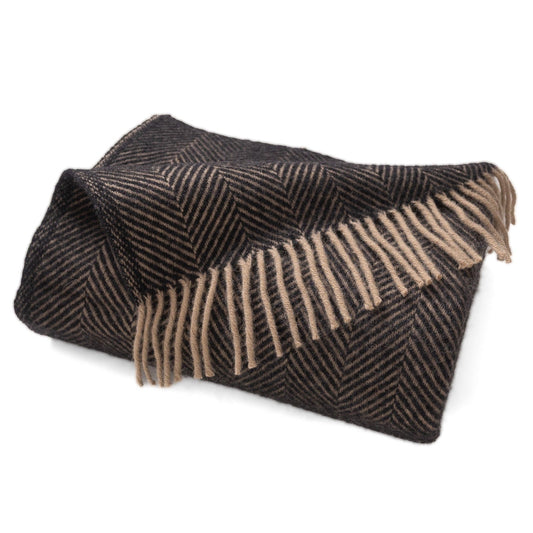 Highland Tweeds Herringbone Pure New Wool Throw - Black