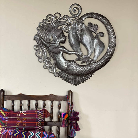 23" Mermaid Art, Heart Shaped Plaque, Nautical and Sea Life