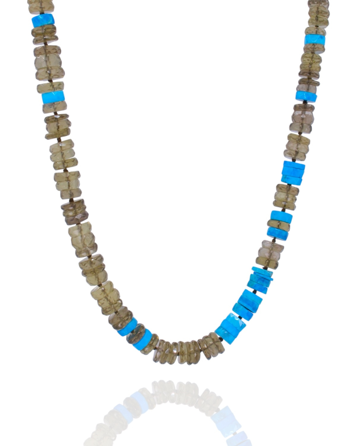 Faceted Gemstone Necklace - Smoky Quartz & Turquoise