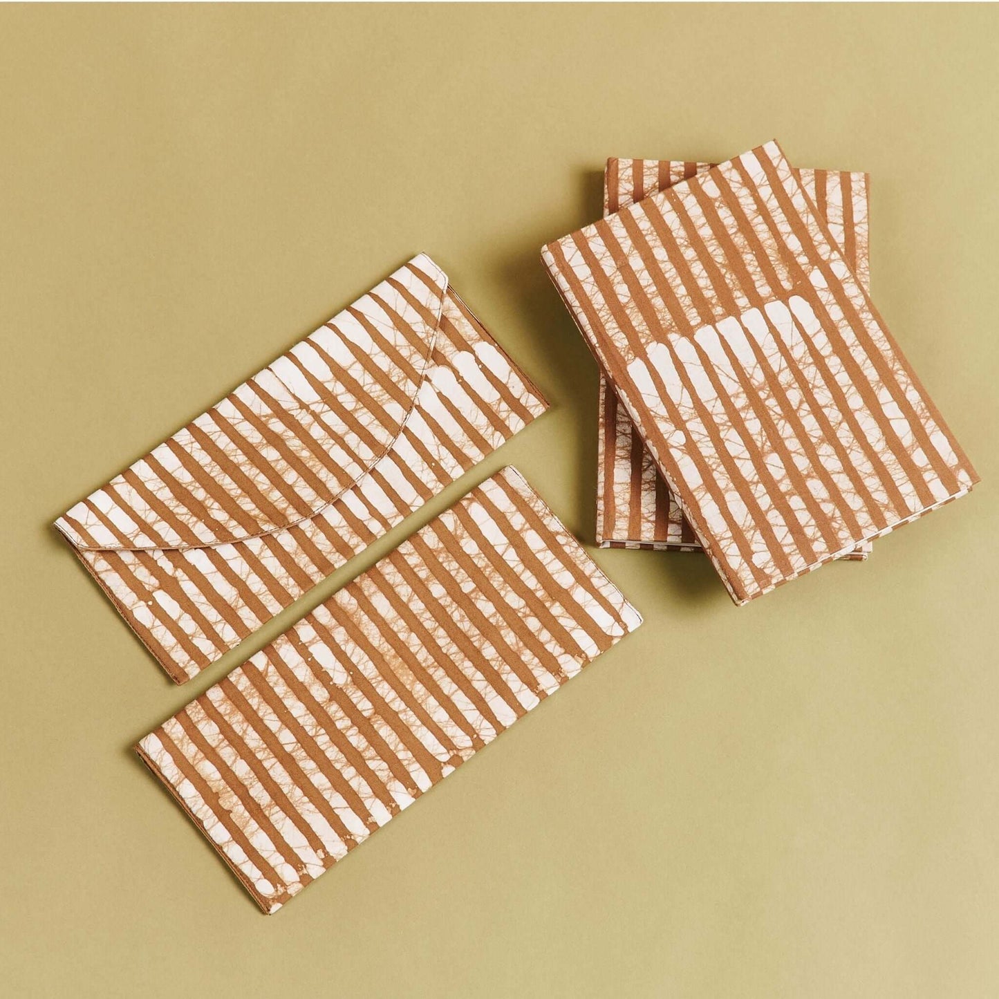 Oak Brown Stripes Cotton Wax Block Printed Envelope Pouch