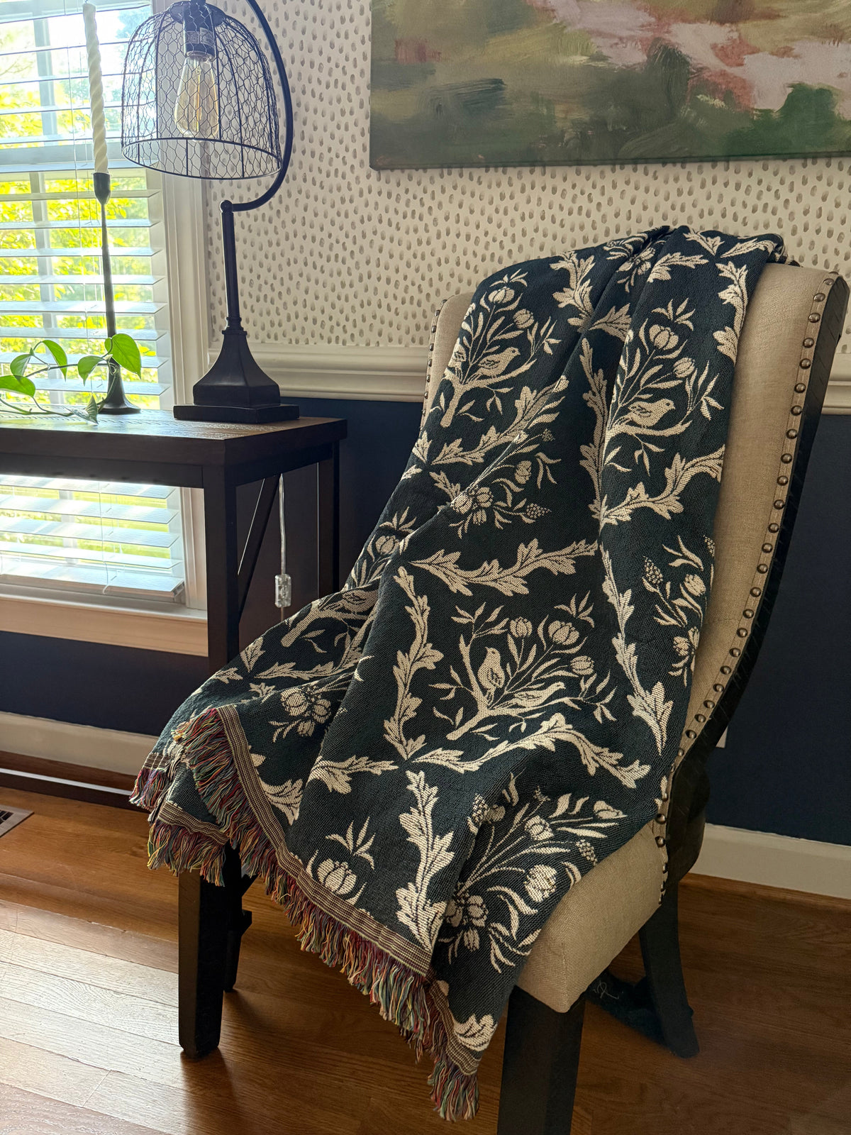 Teal Floral Botanical Jacquard Woven Throw