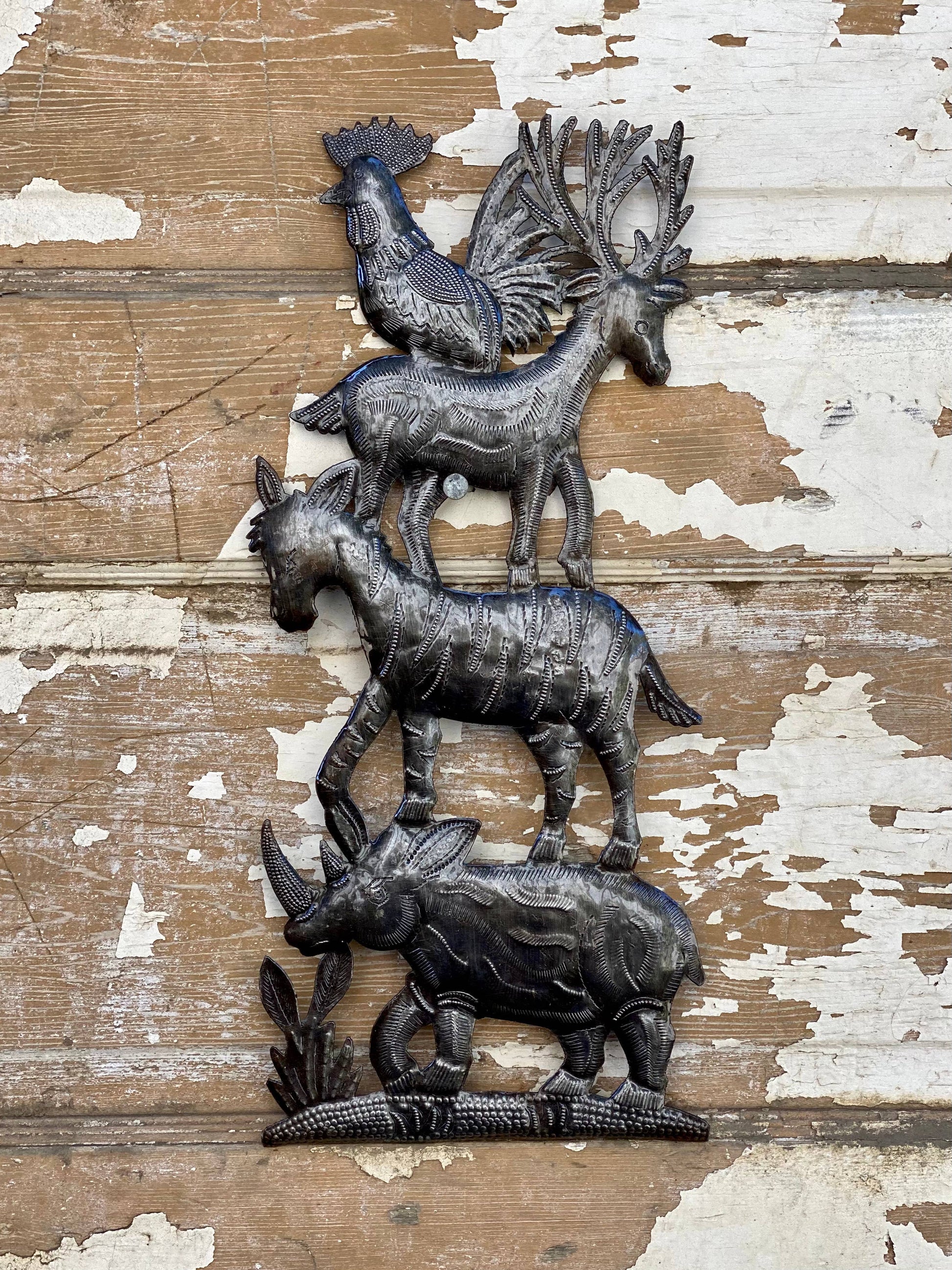 16.5" x 7" Haitian Bremen Stacked Animals Fair Trade Project
