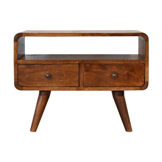 Solid Wood Mini Chestnut Curved Media Unit