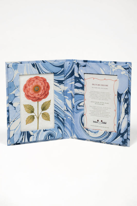 Hand-Marbled Picture Frame Folding Book, 4x6 in Ocean Wave