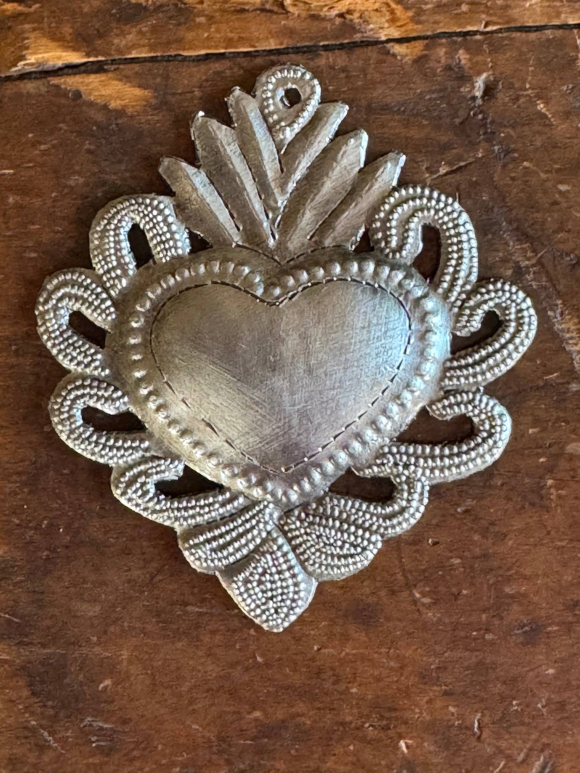 Sacred Heart, Wall Decor,Handmade Metal Haiti 3.25"x3.75"