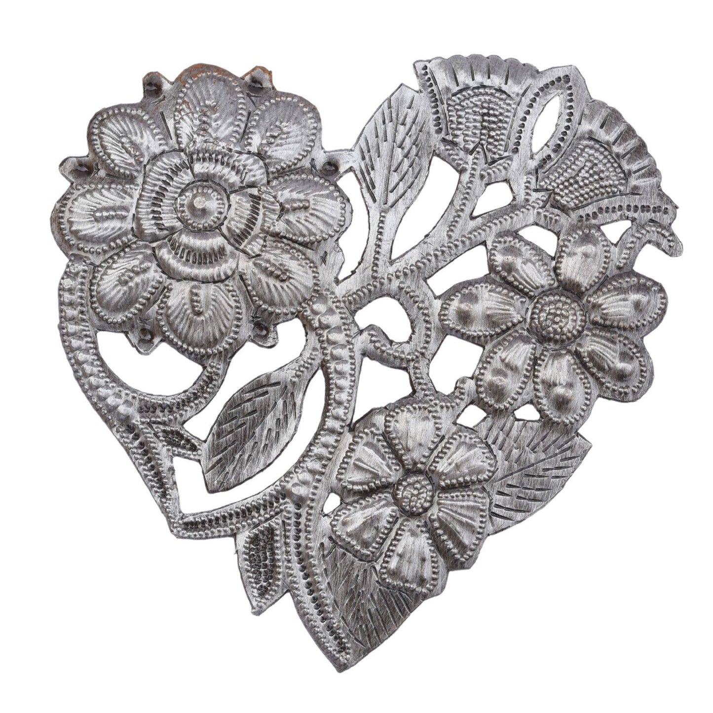 Floral Bloom Heart – Handmade Recycled Metal Heart from Hait