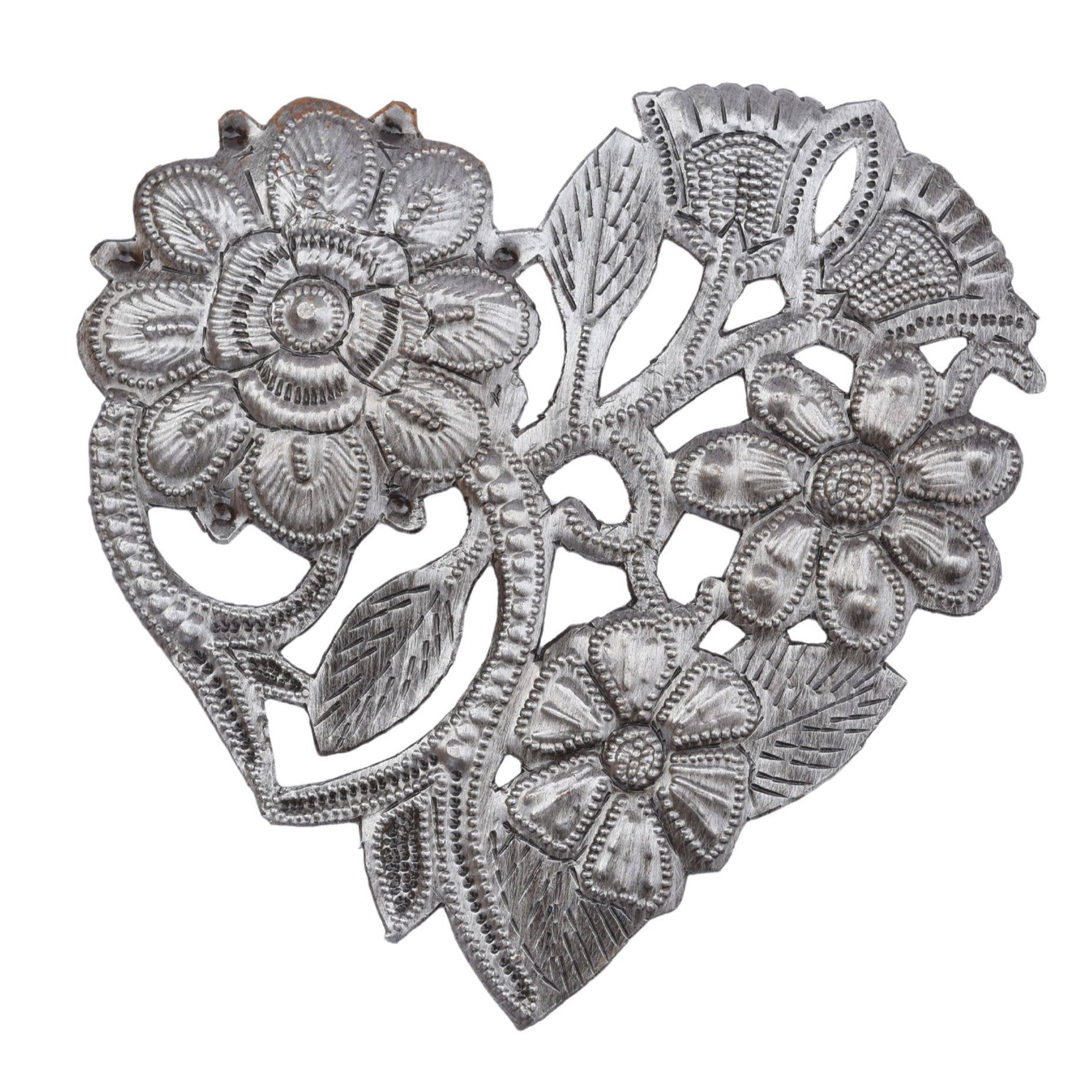 Floral Bloom Heart – Handmade Recycled Metal Heart from Hait