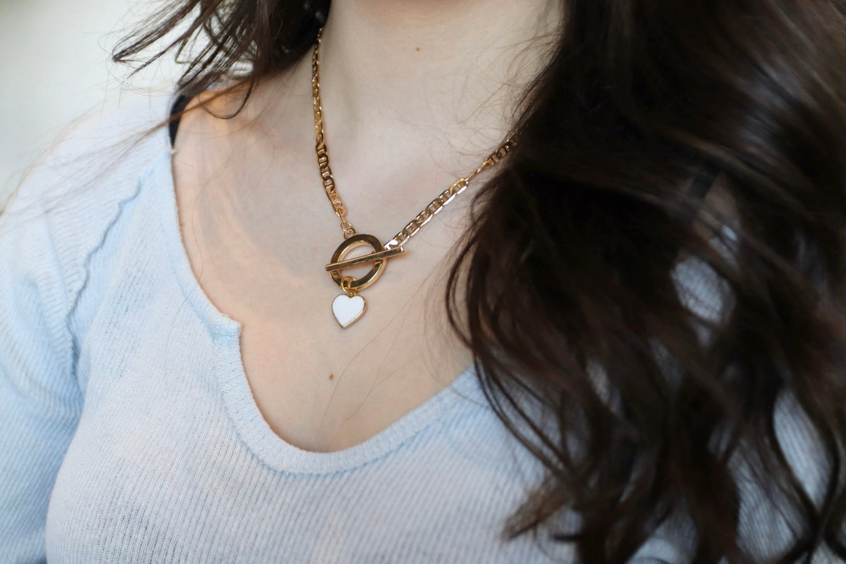 Gold Crush White Heart Necklace