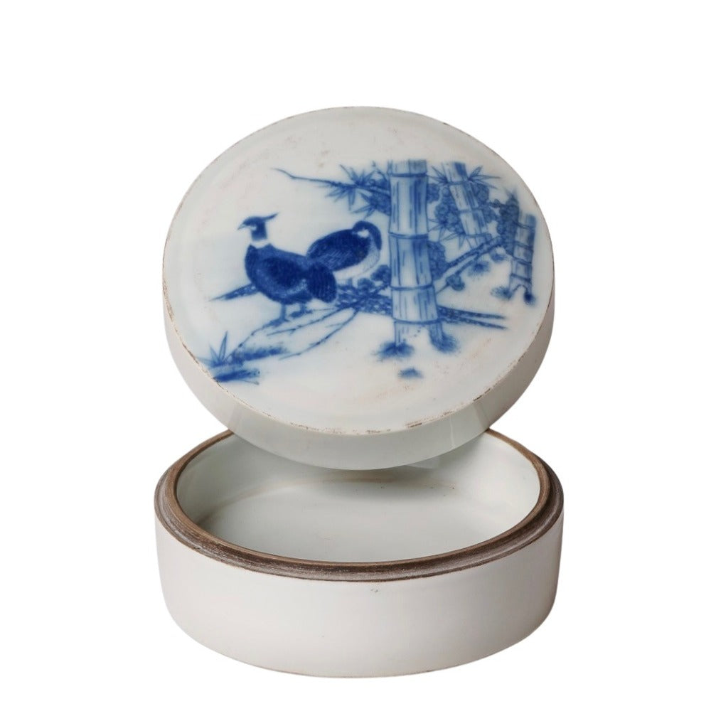 Blue and White Porcelain Pheasant Pair Ink Box