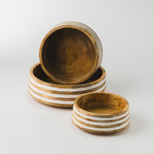 Whitehaven Striped Mango Wood Nested Serving Bowls Set of 3