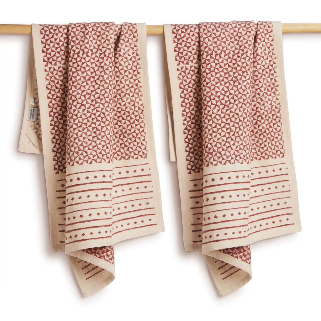 FEAST SLATE - Set of 2. Hand Block Printed Kitchen Towels - Cotton - Fair Trade - Artisan Made