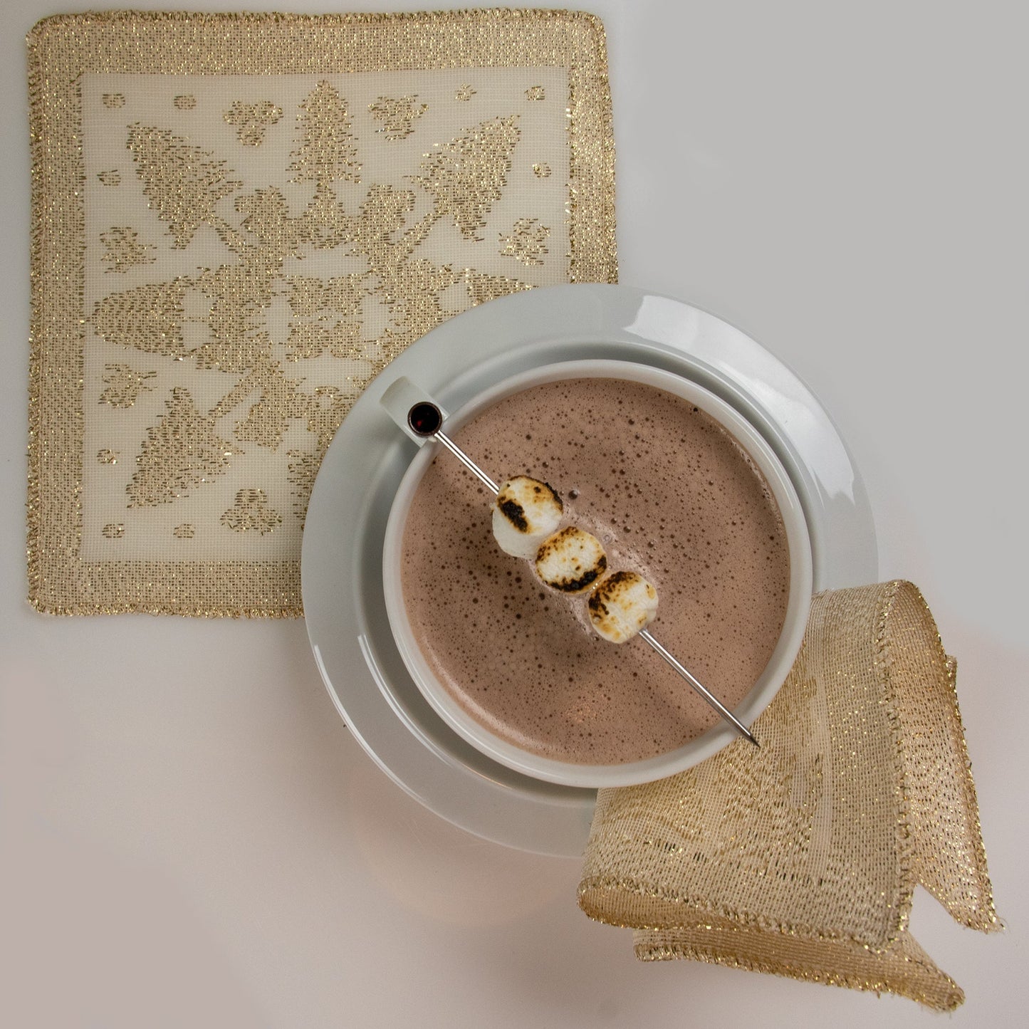 S/4 Scottish Leno Gauze Cocktail Napkins - Gold Lurex