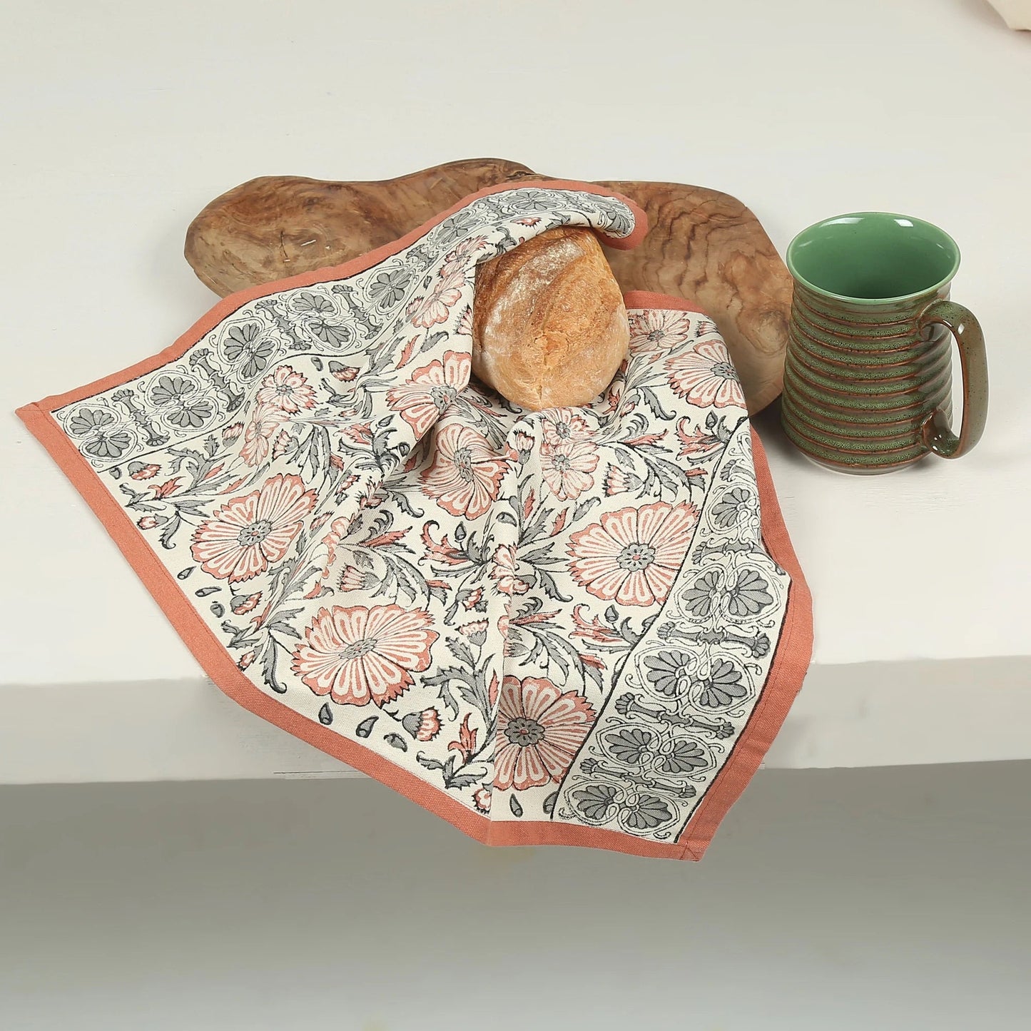 Hand Block Printed Cotton Kitchen Towels | 27″ × 19″ | Set of 2 | Fair Trade | STREAMLINE