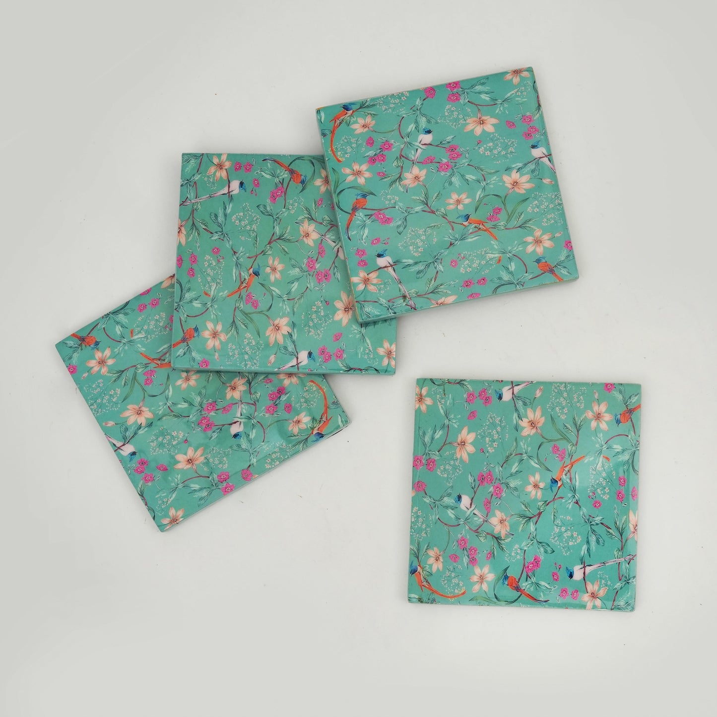 Aqua Flora Enamel Coasters, Set of 4