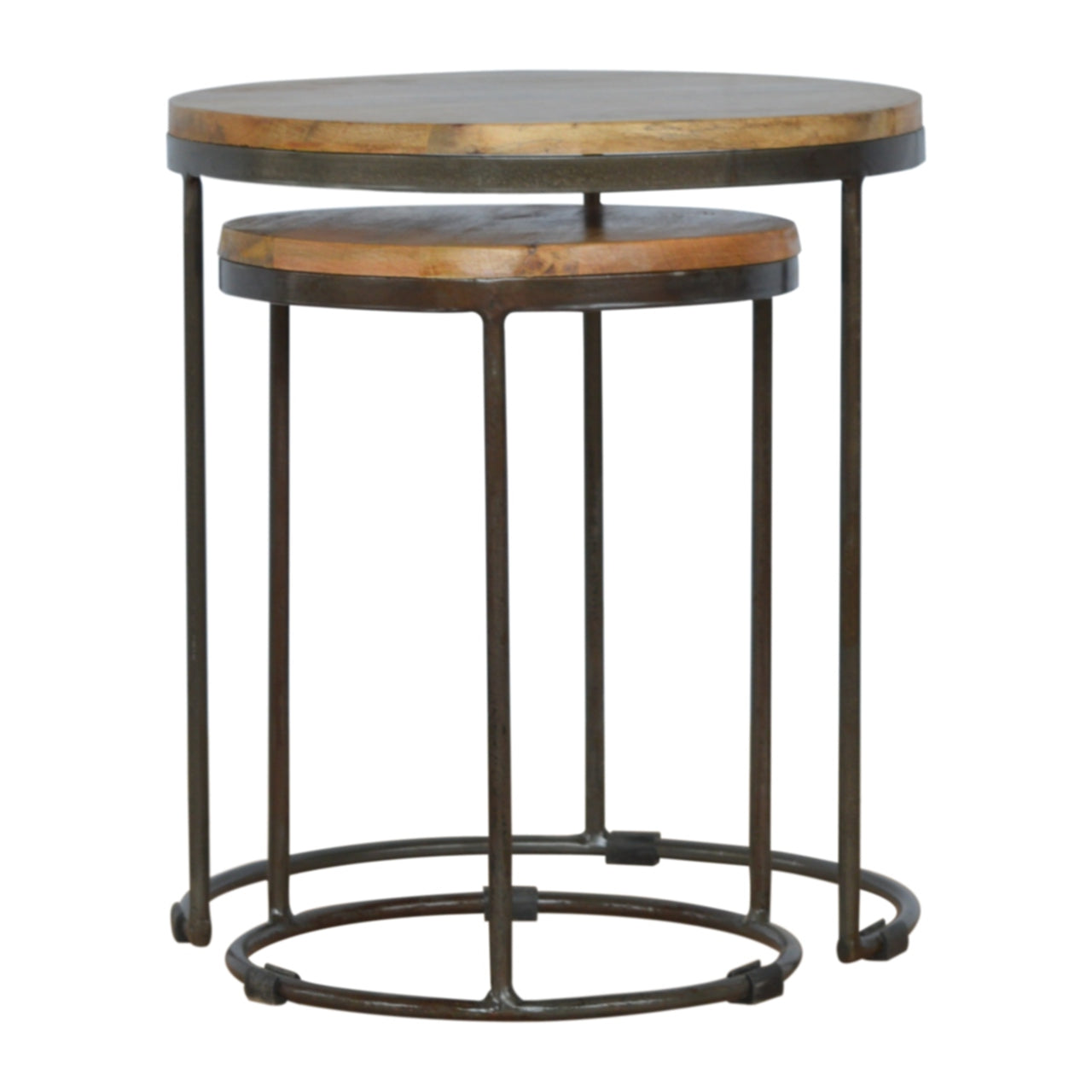 S/2 Solid Wood Round Stool with Iron Base