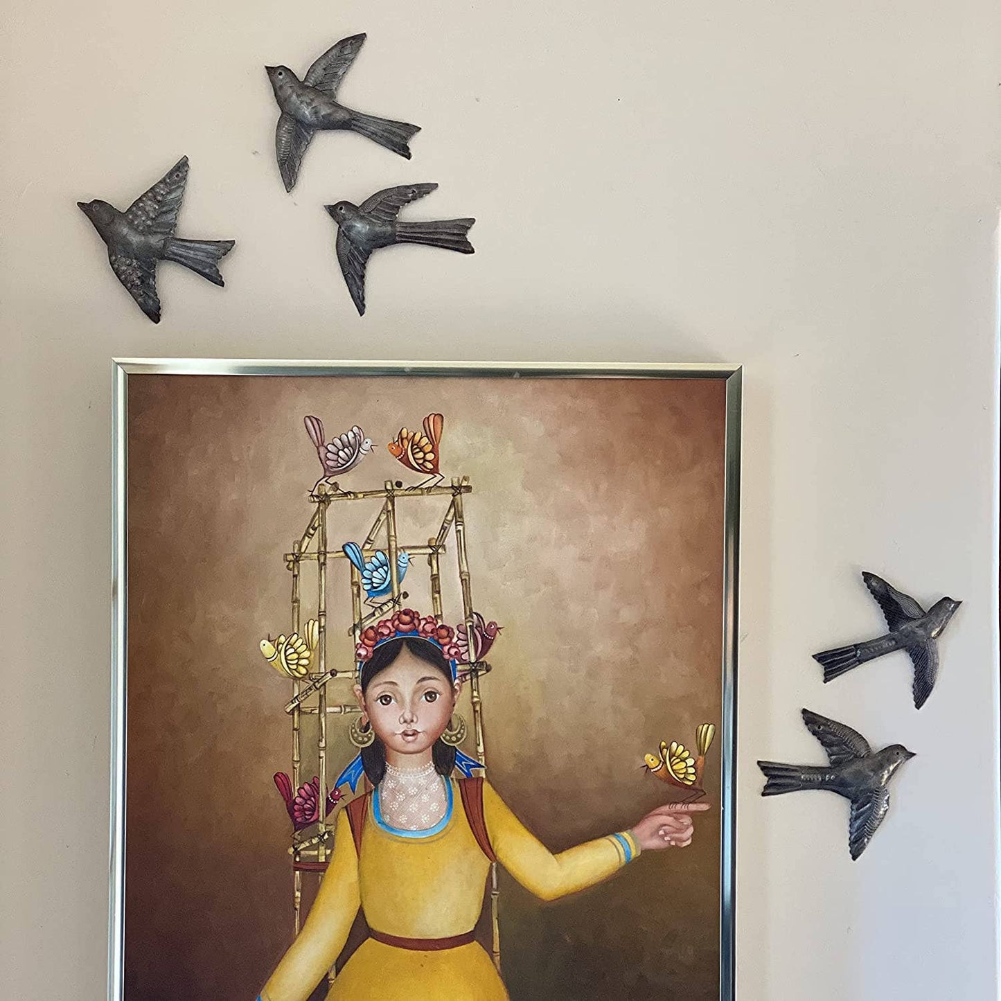 6", Set of 5 Small Birds Garden Home Decor, Metal Plaques, Handcrafted bird sculptures