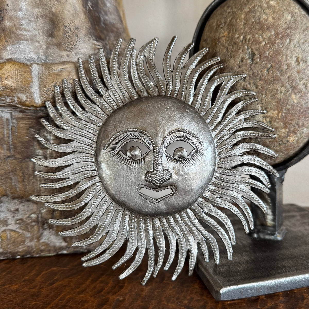 Decorative Ray of Sunshine, Mini Sunface, Metal Decor, 6"