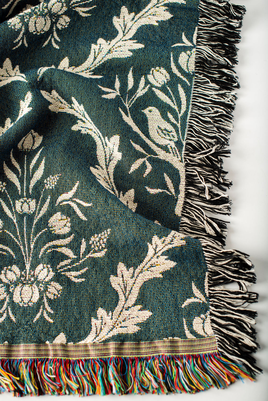 Teal Floral Botanical Jacquard Woven Throw