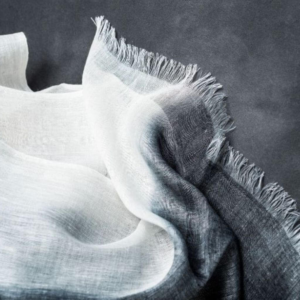 Granite Black White Ombre Linen Silk Handloom Scarf