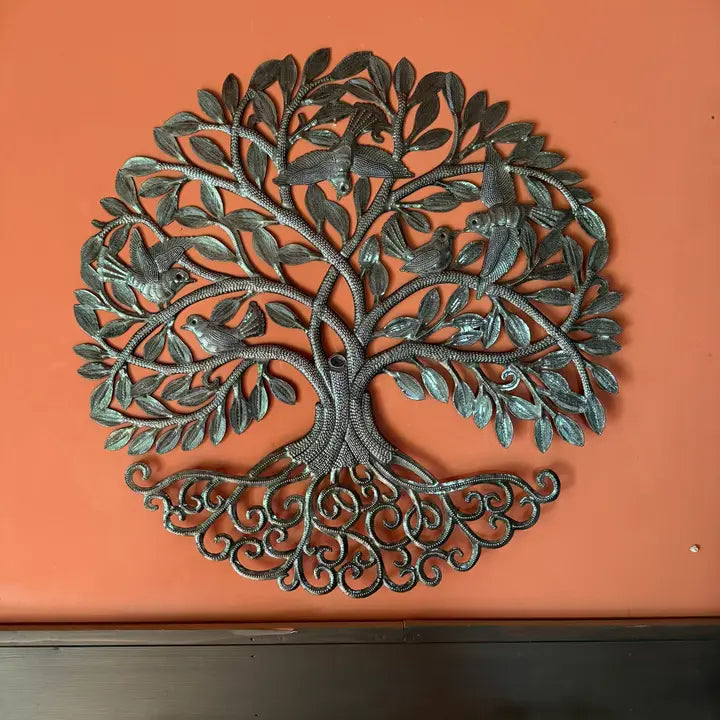 Haitian Metal Tree of Life Birds Wall Art 23 Hand Chiseled 