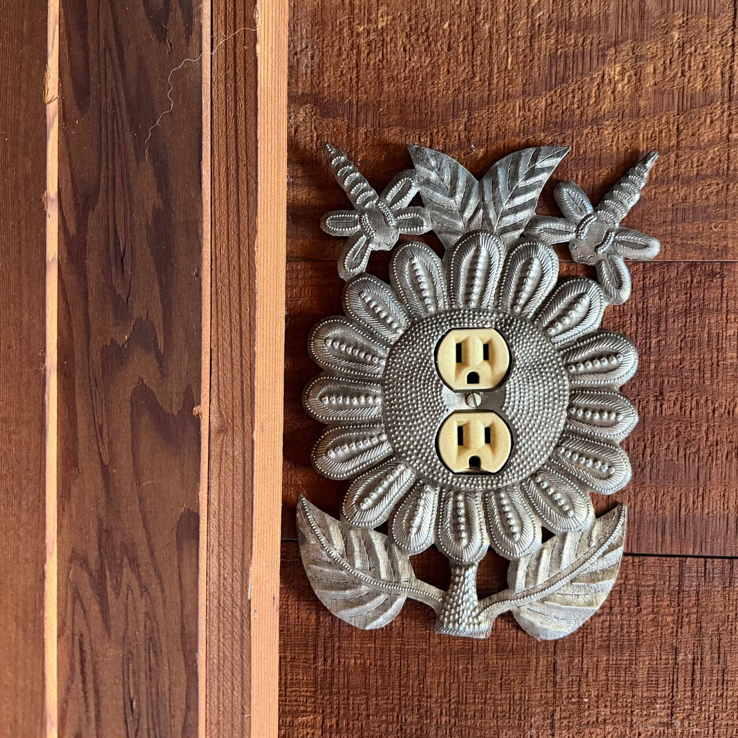 Haitian Metal Outlet Cover Sunflower Dragonfly 6x9 Handmade