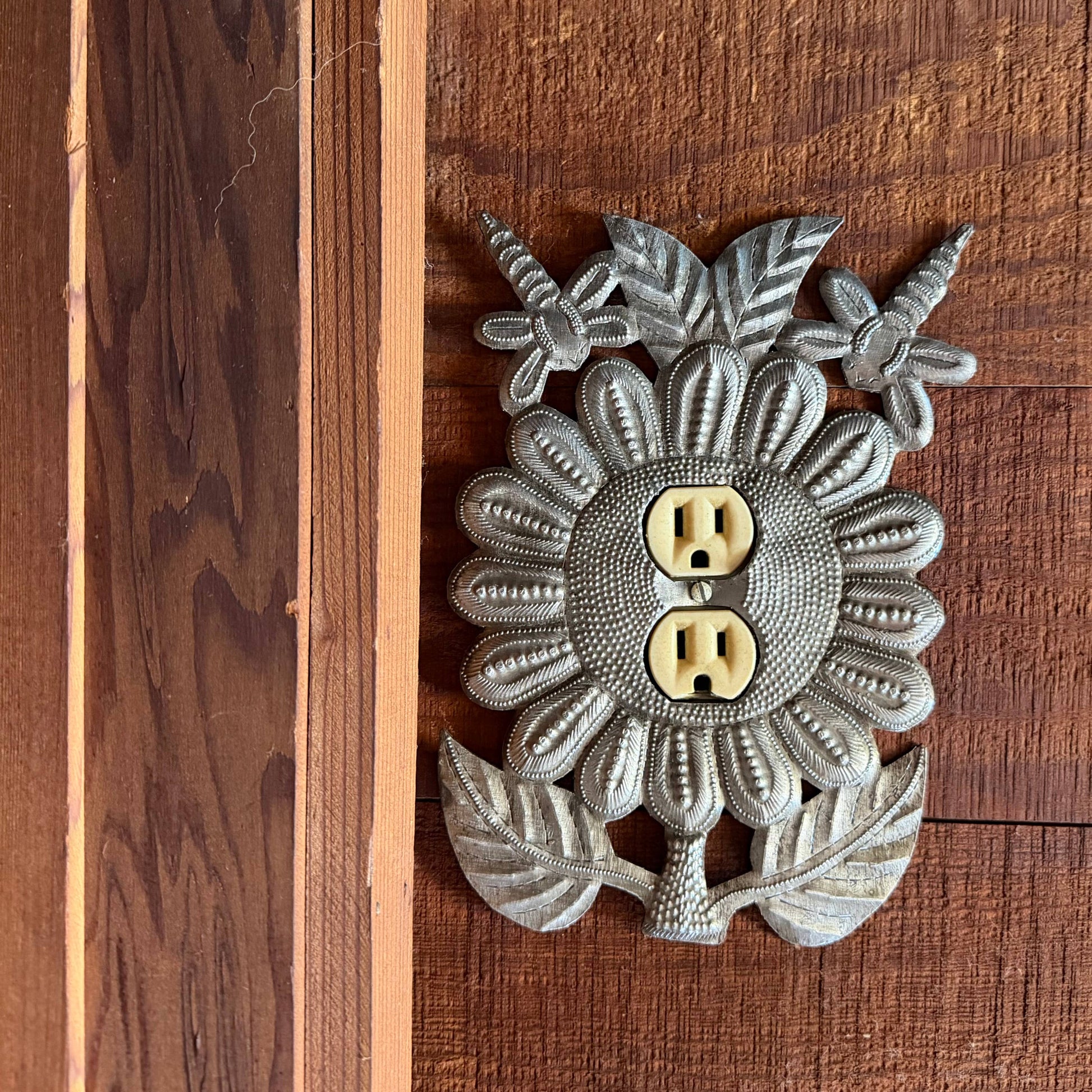 Haitian Metal Outlet Cover Sunflower Dragonfly 6x9 Handmade