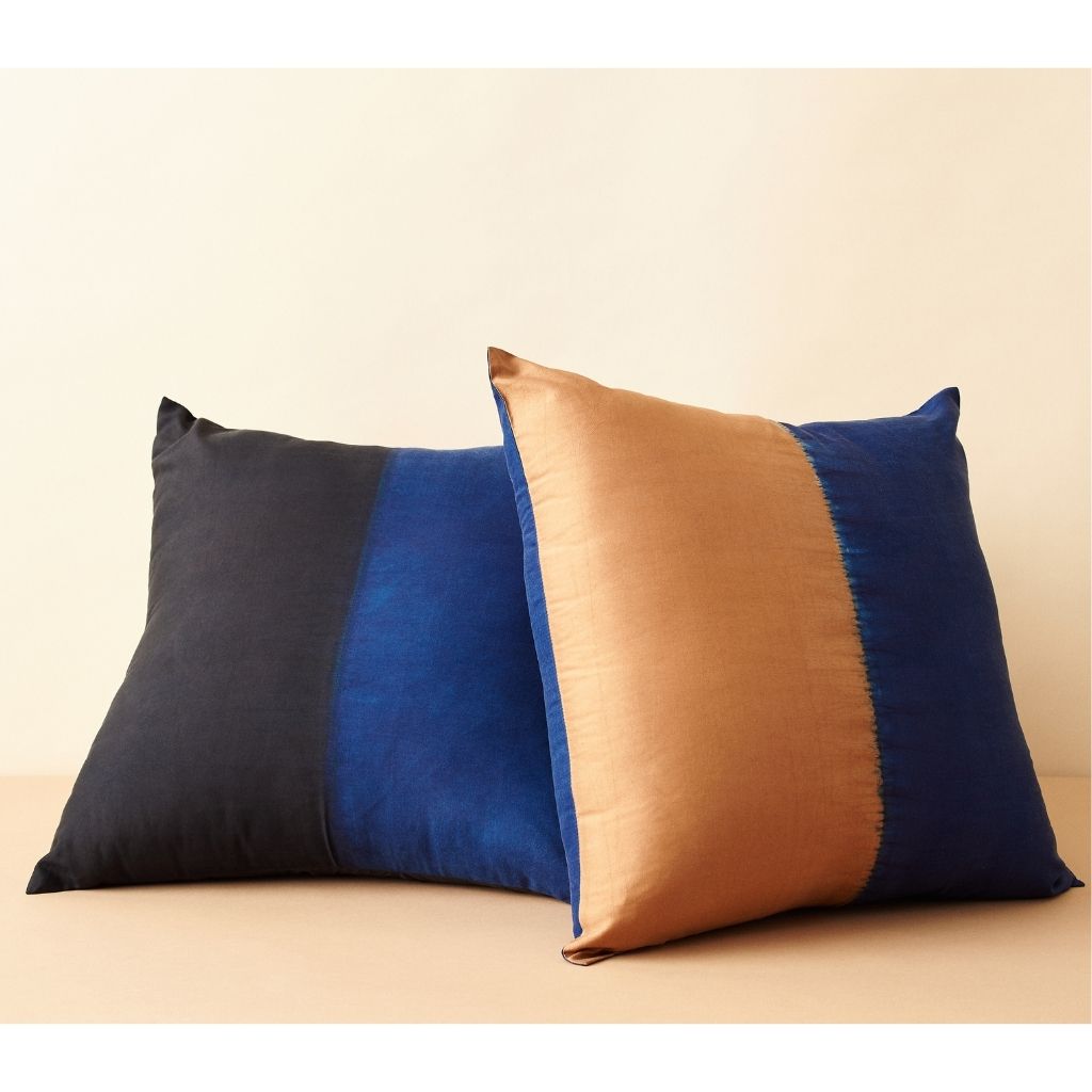 Aakar Mor Color Block Mulberry Silk Pillow