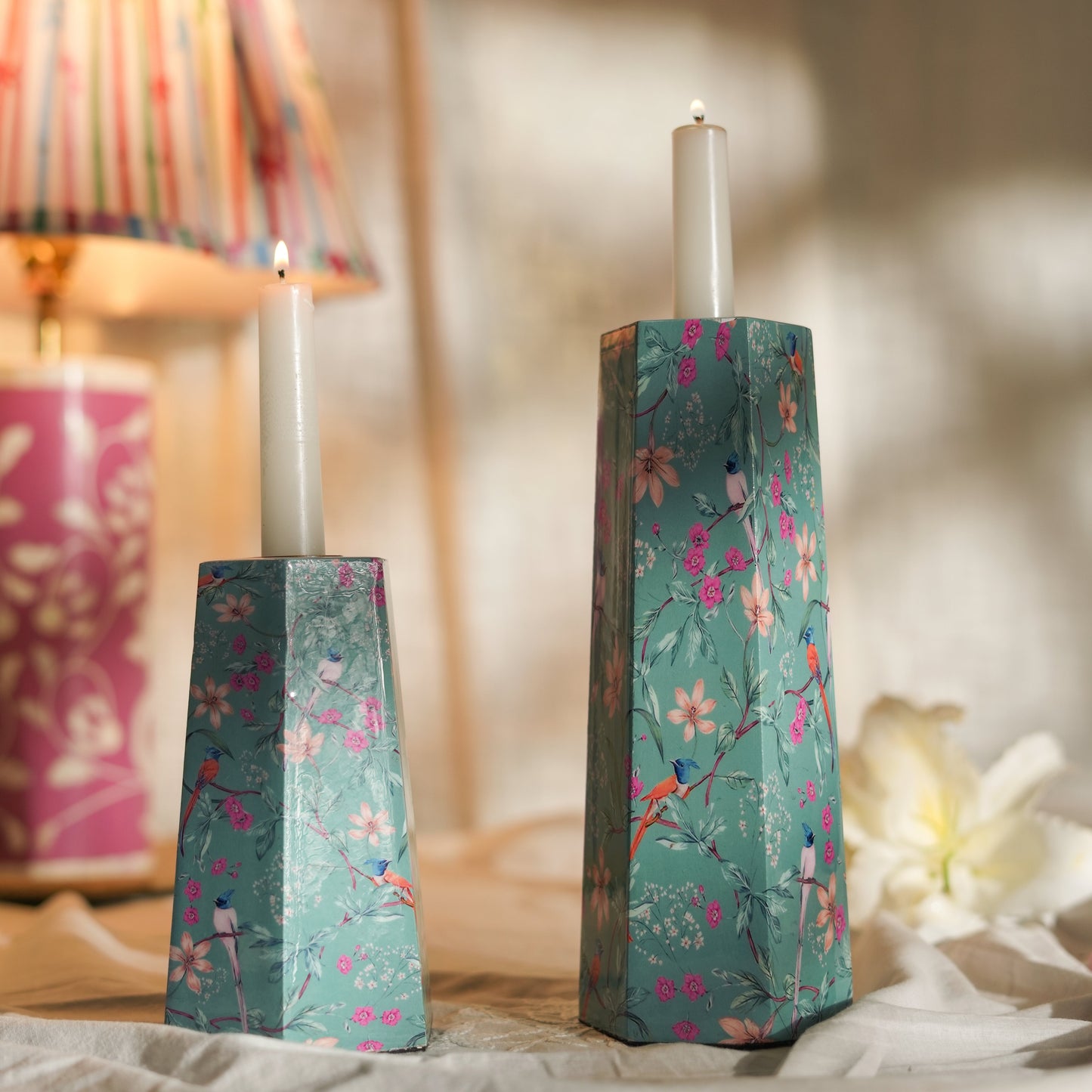 Aqua Flora Hexagonal Candleholder