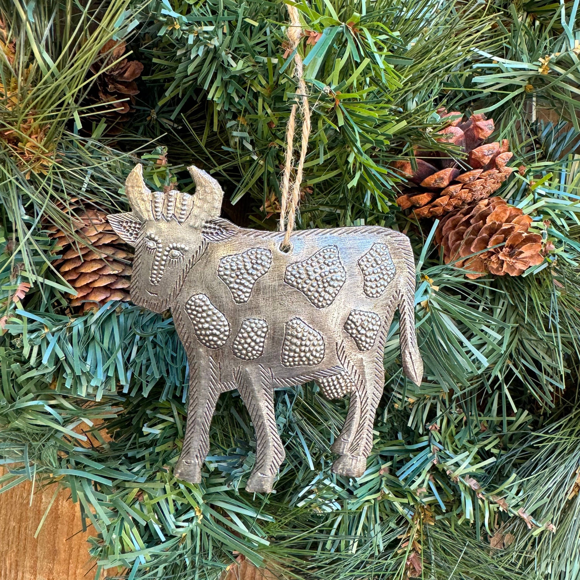 Farm Animal, Hand Cut Cow Ornament, Fair Trade Metal Art 4"