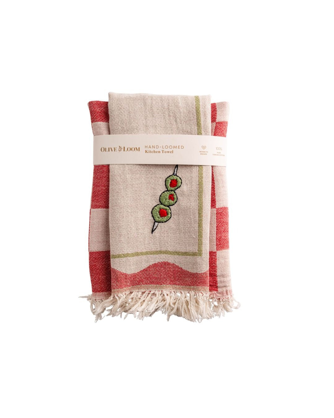 Olive Hand-Stitched Kitchen Towel Set
