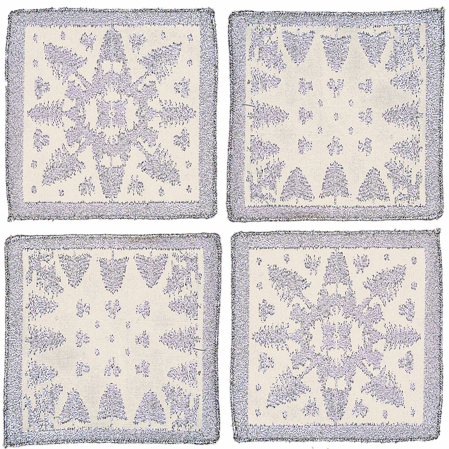 S/4 Scottish Leno Gauze Cocktail Napkins - Silver Lurex