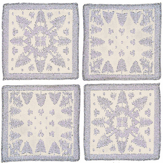 S/4 Scottish Leno Gauze Cocktail Napkins - Silver Lurex