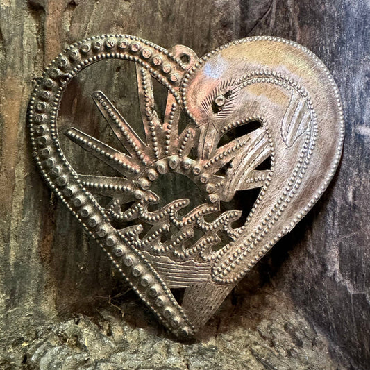 Handcrafted Dolphin Heart Ornament - Haitian Metal Art, 4.5"