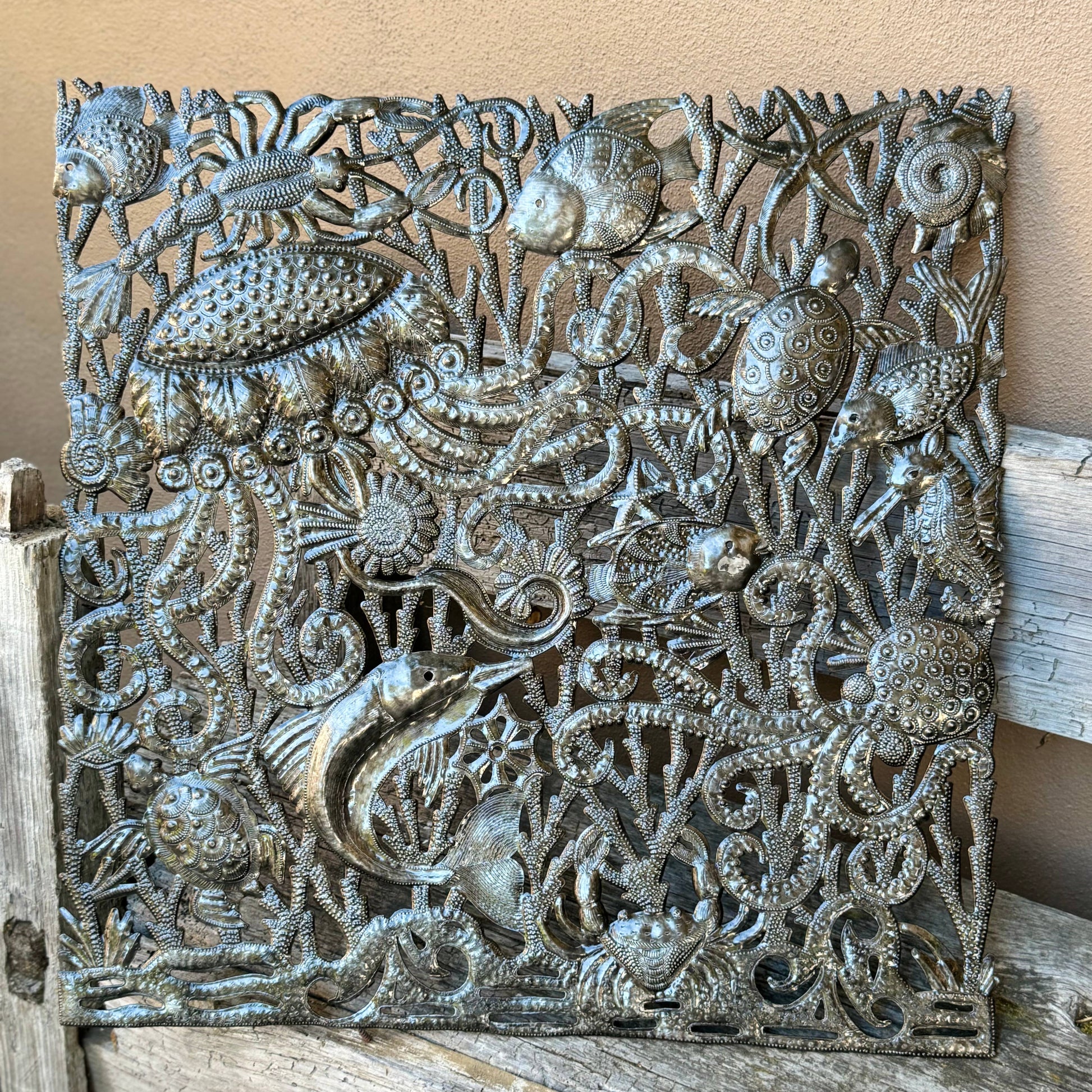 Sea Life, Jellyfish Octopus Recycled Metal Art, 24"x 24"
