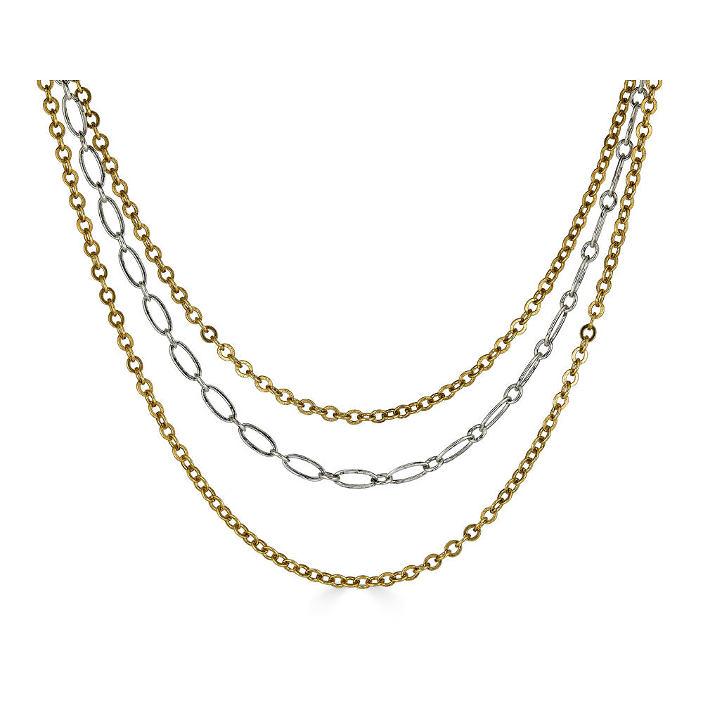 Mixed Metal Delicate Three Strand Necklace