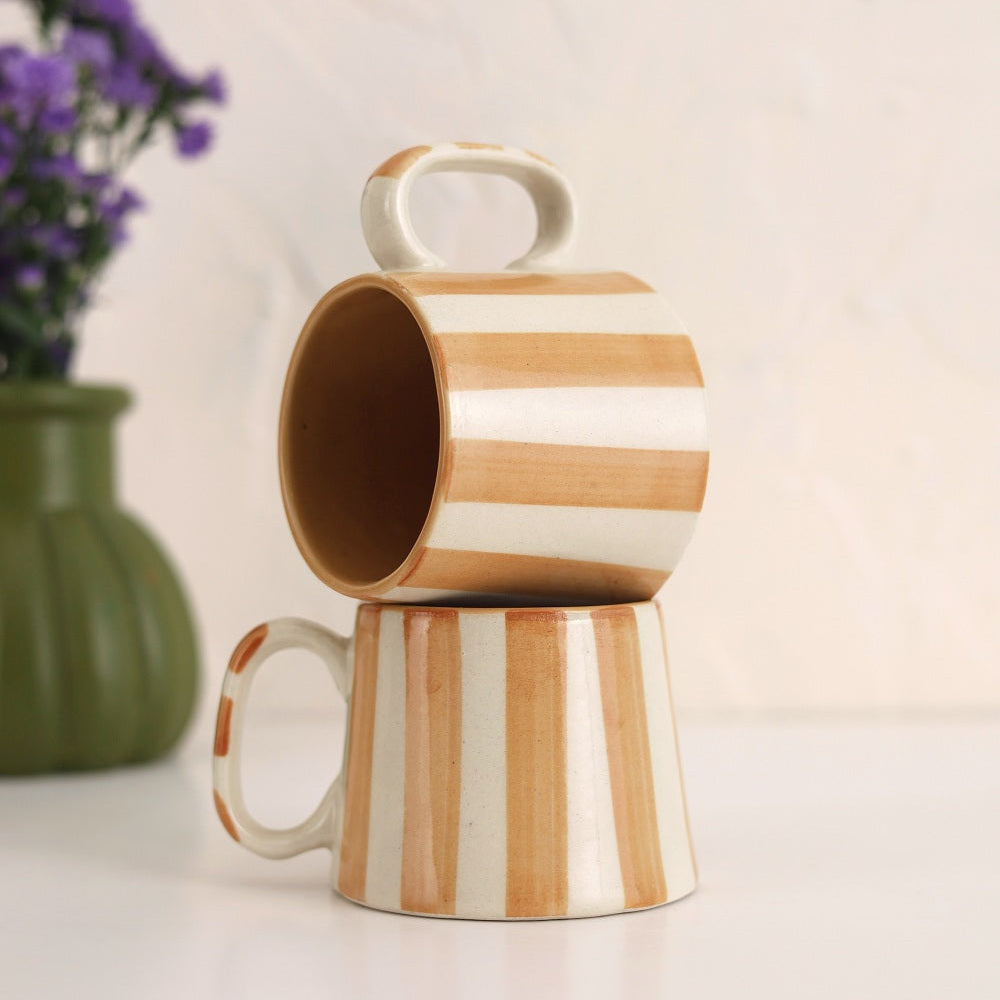 Ceramic Brown Stripe  Coffee cup- 220ml (SET OF 4)