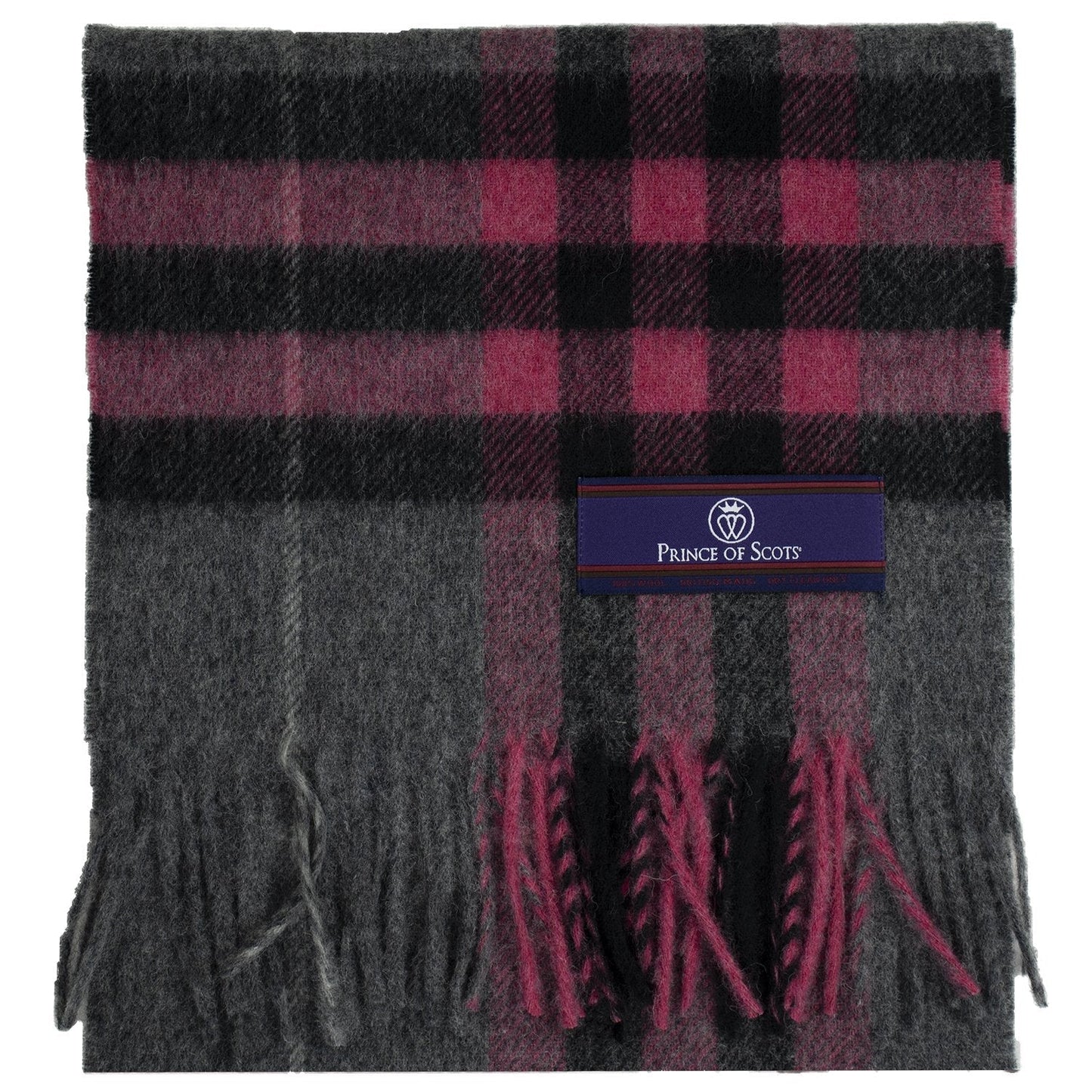 Heritage Plaid Fringed Merino Wool Scarf - Cambridge Grey