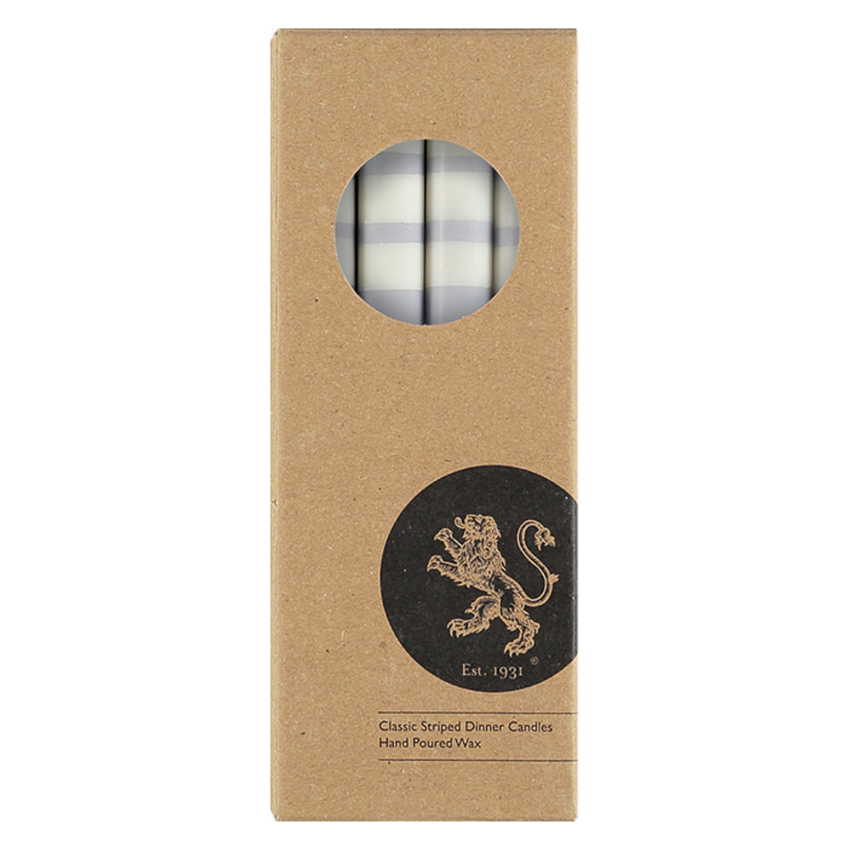 S/4 Striped Jet Black, Pearl White & Dove Grey Dinner Candles
