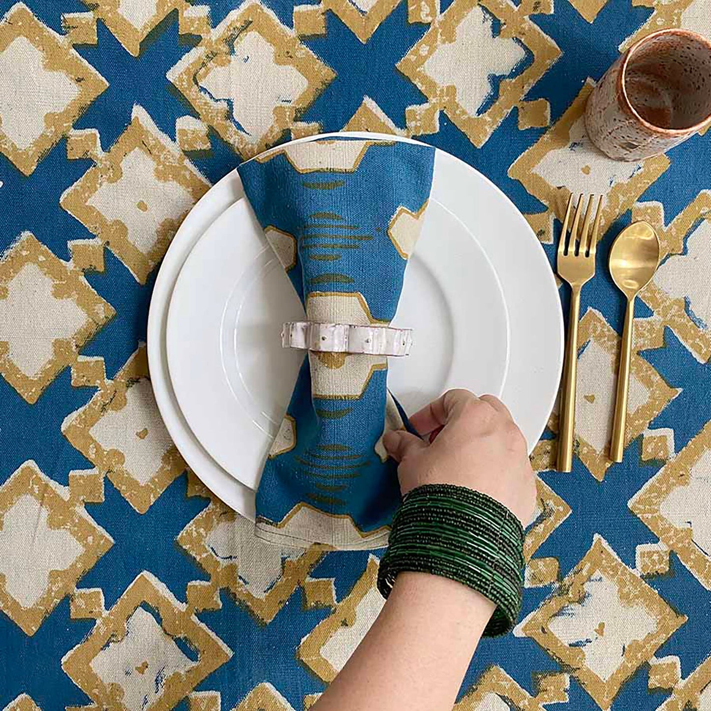 Modern Block Print Cloth Napkins (Set of 4) - Hopi Blue
