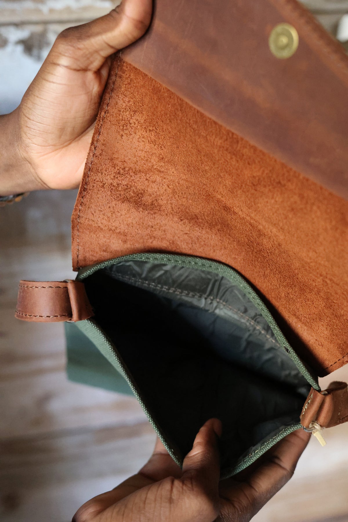 Leather and Canvas Crossbody Bag