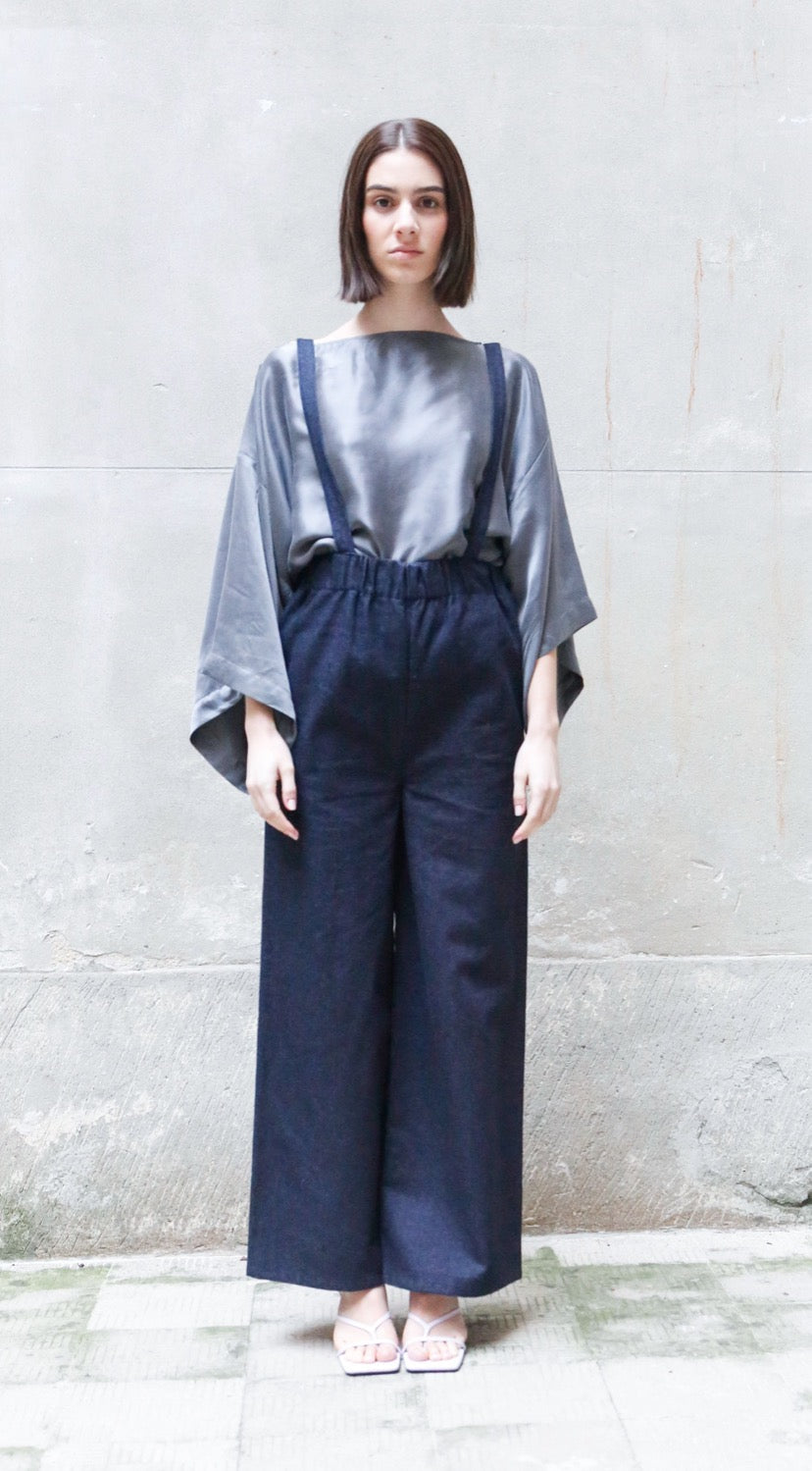 Elasticated waist wide pants with braces