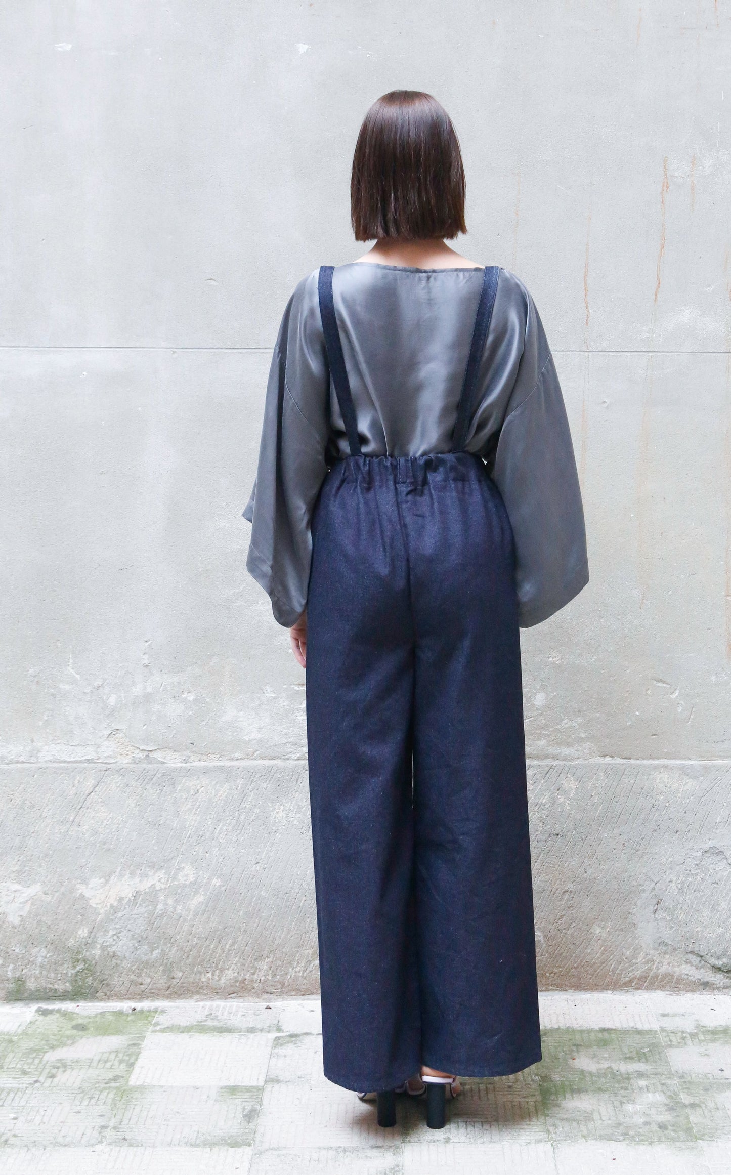 Elasticated waist wide pants with braces